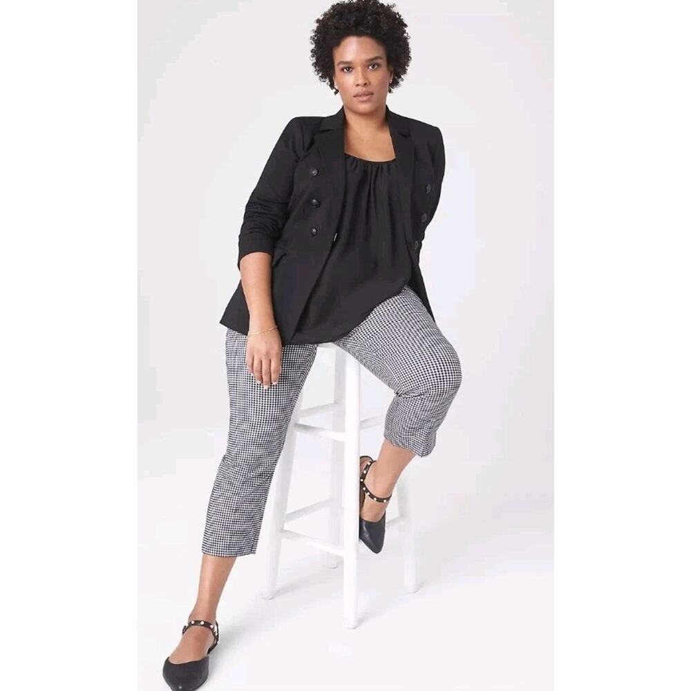 Lane Bryant Womens Slim Capri 4-Season Pants Mid-Rise‎ Black Gingham Size 14P